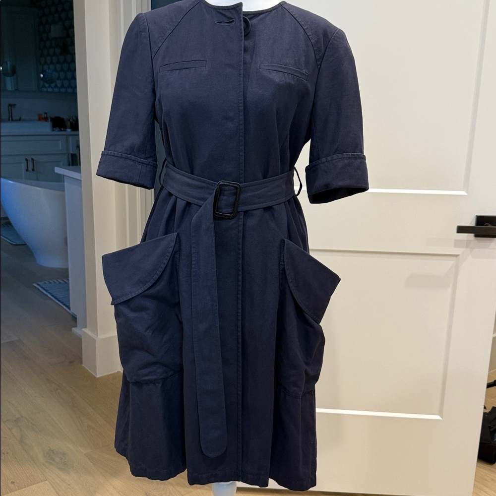 Navy Belted Coat Dress with Pockets
